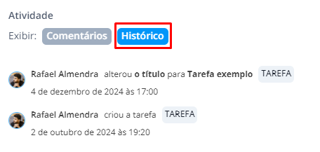 Histórico de alterações