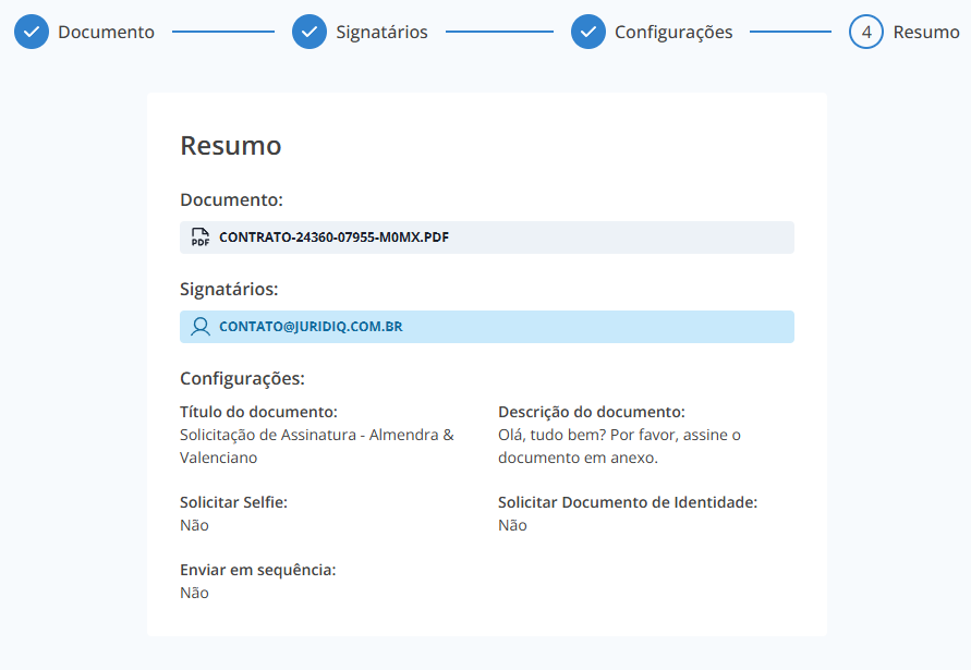 Resumo e confirmação