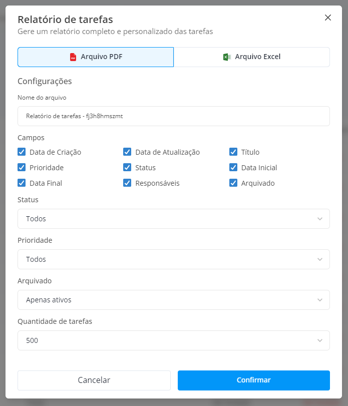 Configurar relatório