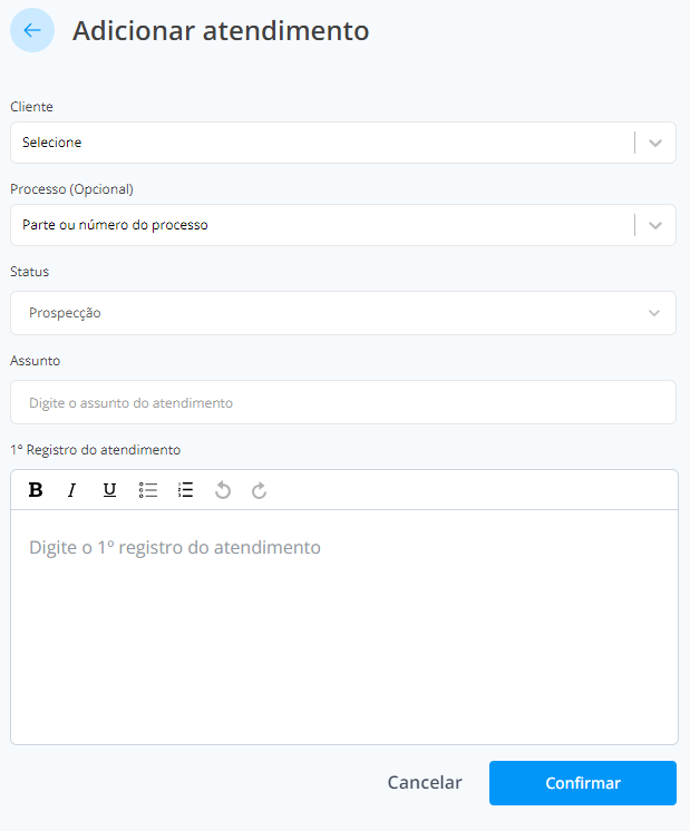 Criação de atendimento