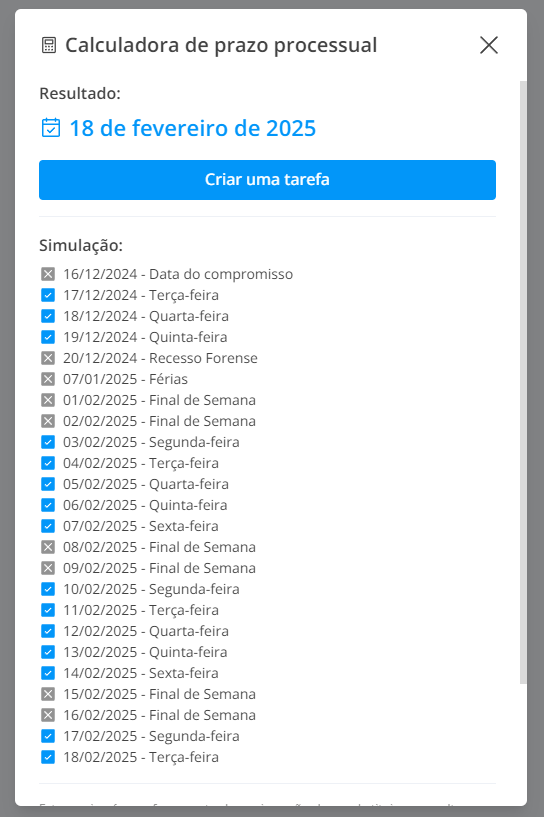 Calculadora de prazos processuais