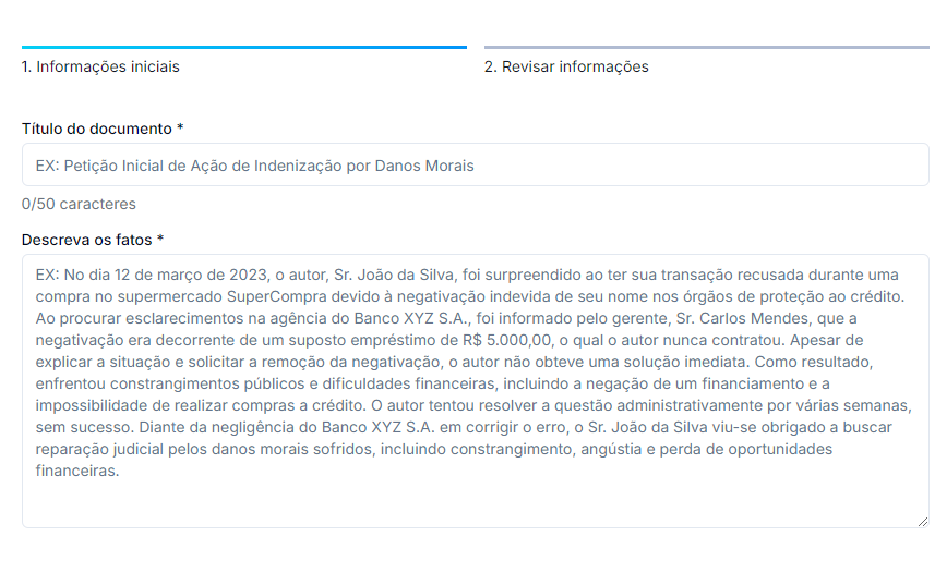 Preencher informações