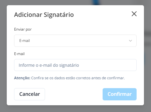 Adicionar signatário por email