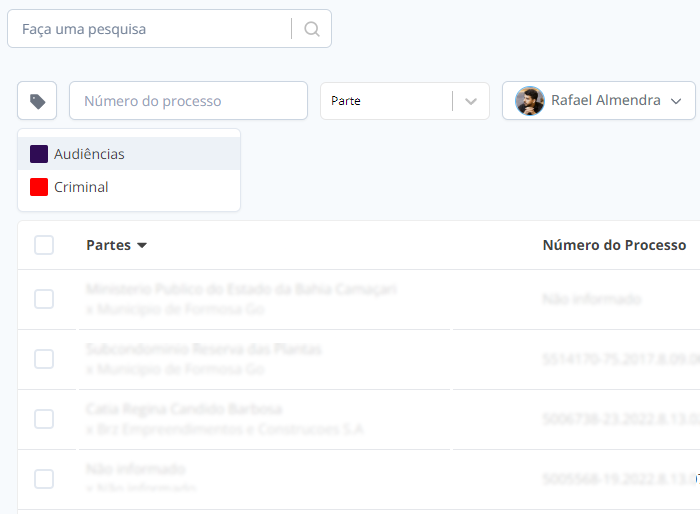 Filtrar processos por etiqueta